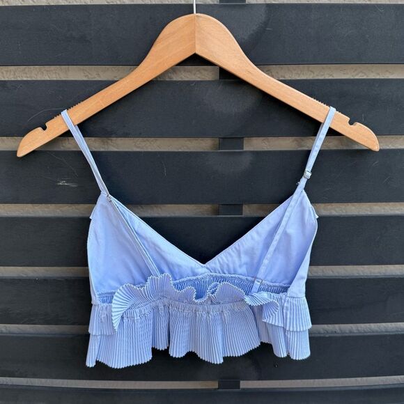 Zara Ruffle Tiered Pleated Cropped Top in Light Blue | XS - Picture 3 of 8